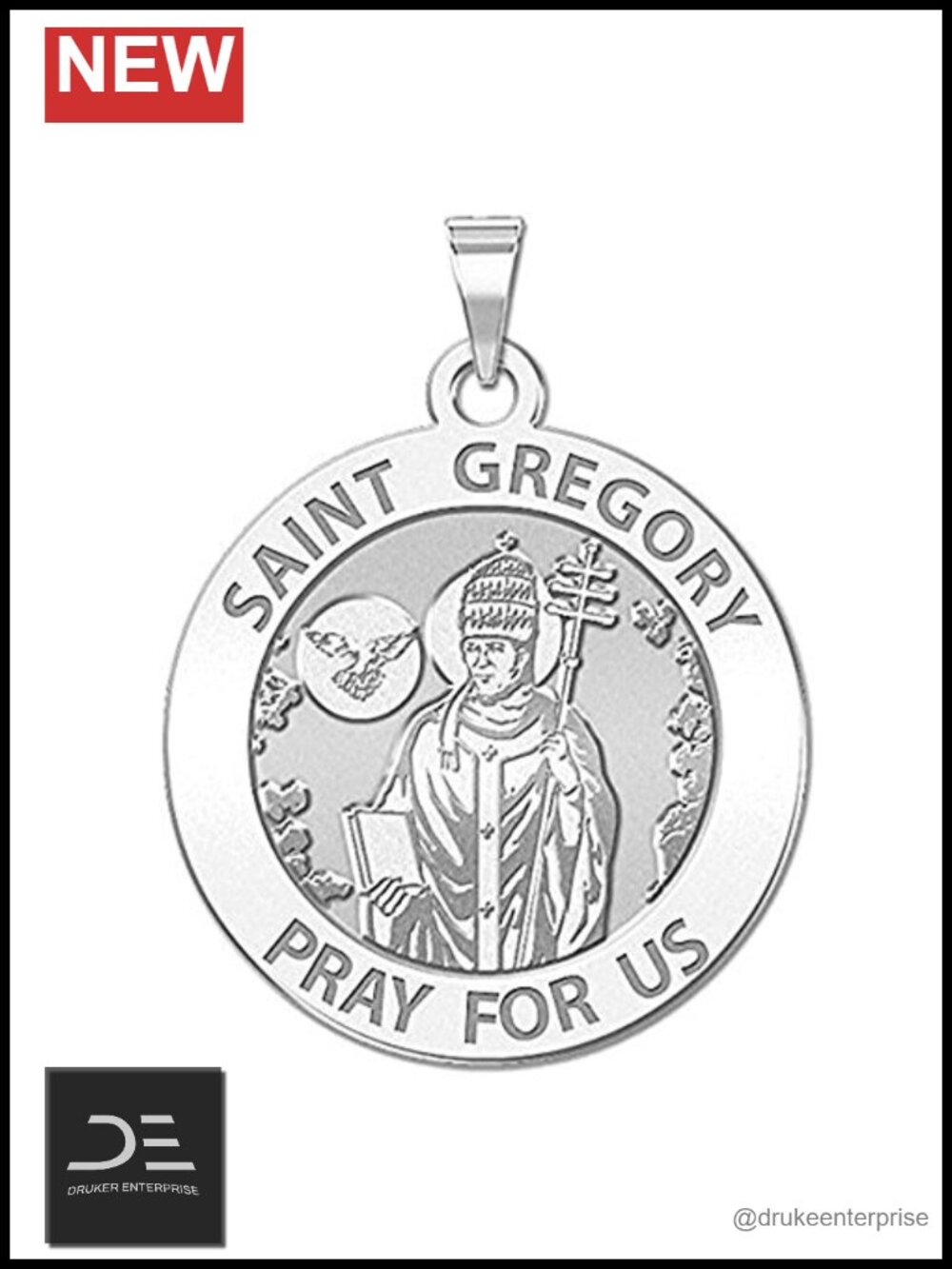 Saint Gregory Religious Medal 3/4 Inch Silver 19mm Solid Silver Pendant